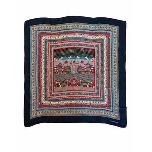 Vintage Vivienne Scenic Silk-Feel Scarf 34” x 34” Blue Cityscape Print Square